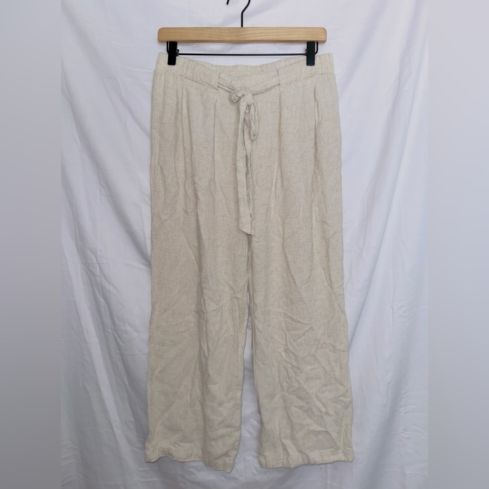 Love Riche Ivory High Waisted Linen Blend Lightweight Cropped Pants size large